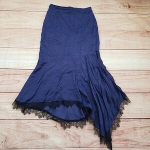 & Other Stories Blue Asymmetrical Skirt with Black Lace Trim Size 2